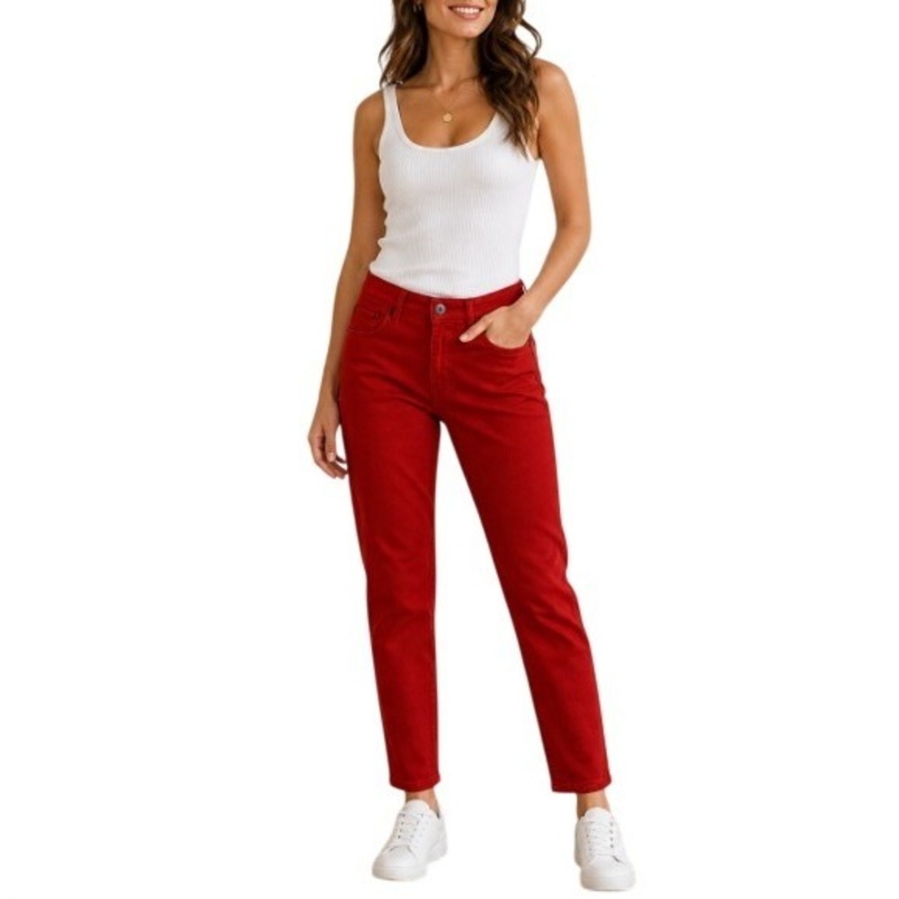 SR vs Sandrine Rose Women's Blood Red Skinny Jeans Ankle Flax Denim Pant Size 27